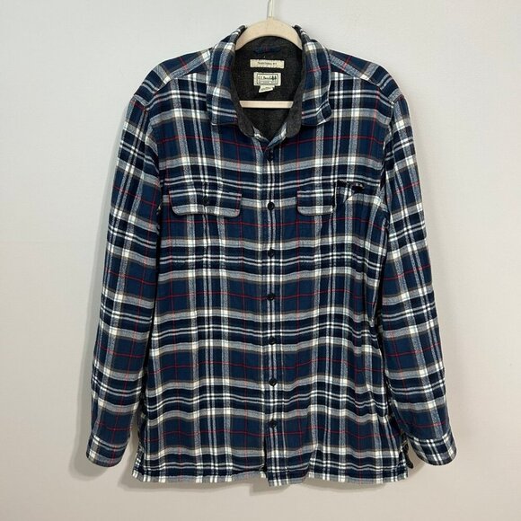 Flannel L.L.Bean Men’s Vintage Fleece-Lined Flannel Blue Navy Button Down Shirt - Picture 1 of 5
